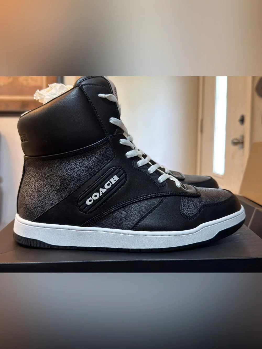 Coach Men’s Black and White High-Top Sneakers - Picture 2 of 3